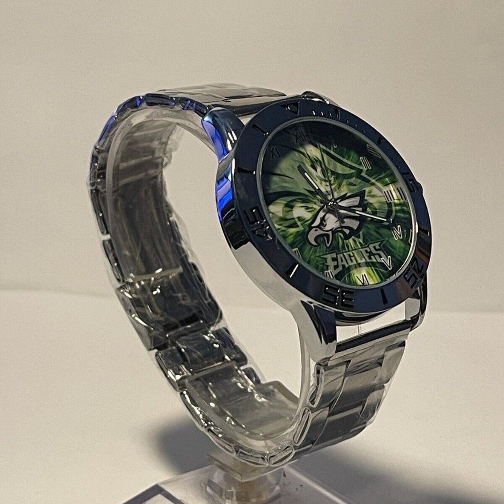 PHILADELPHIA EAGLES NFL Team Logo Unisex Stainless-Steel Silver Men's Watch NEW - Picture 7 of 9